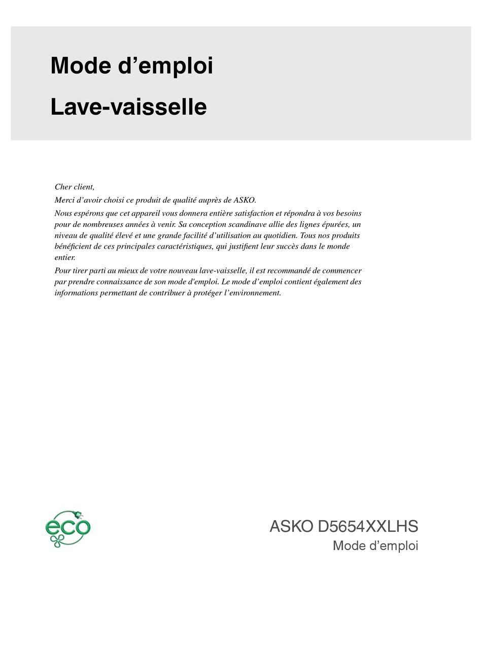 ASKO D5654 MODE D'EMPLOI Pdf Download ManualsLib