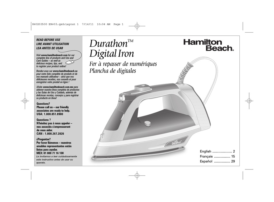 HAMILTON BEACH DURATHON 19901 USE & CARE MANUAL Pdf Download | ManualsLib