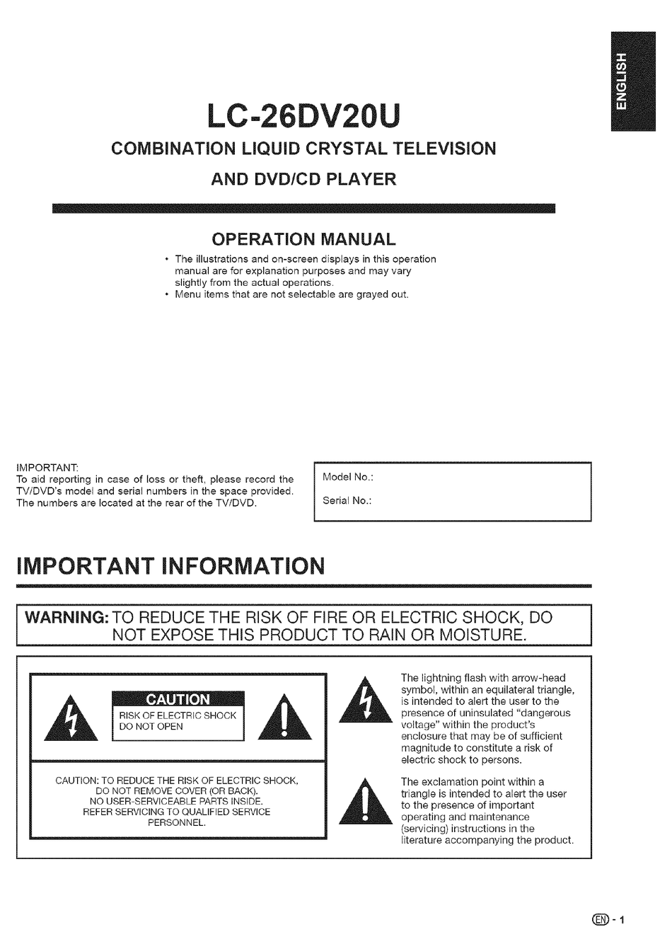 Sharp Lc 26dvu 26 Lcd Tv Operation Manual Pdf Download Manualslib