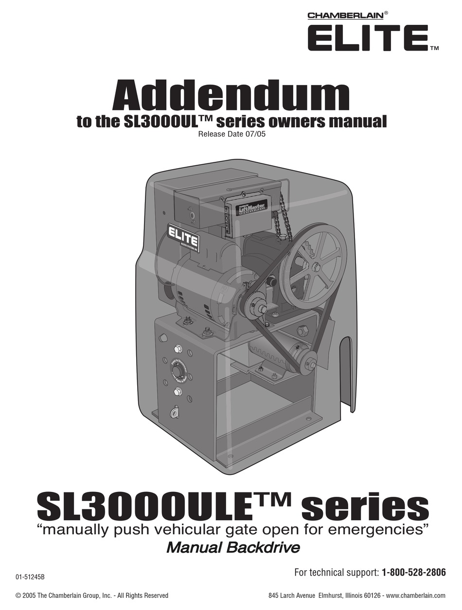 CHAMBERLAIN SL3000UL ADDENDUM TO OWNER