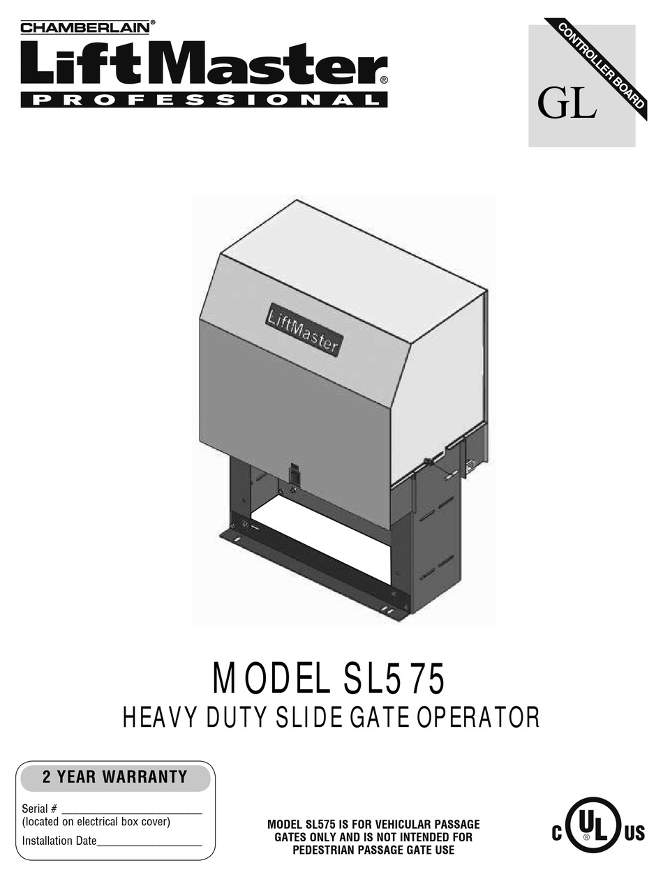 CHAMBERLAIN LIFTMASTER PROFESSIONAL SL575 INSTALLATION MANUAL Pdf