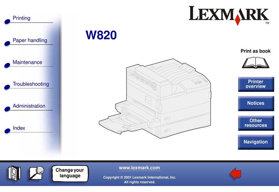 LEXMARK 12B0104 W 820 B/W LASER PRINTER TROUBLESHOOTING Pdf Download