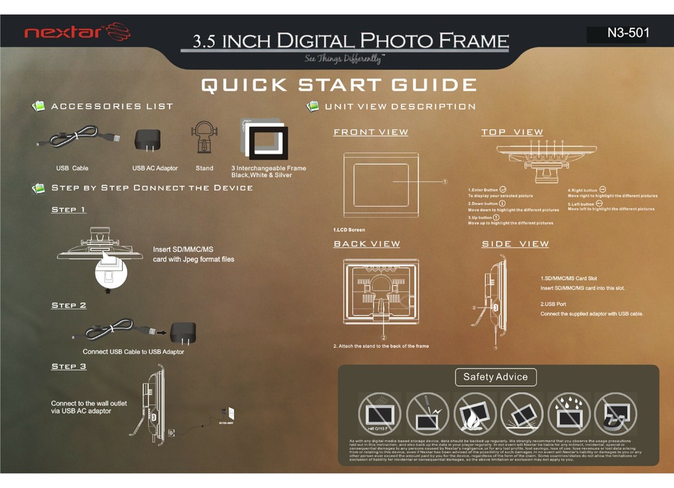 NEXTAR N3501 DIGITAL PHOTO FRAME QUICK START MANUAL Pdf Download