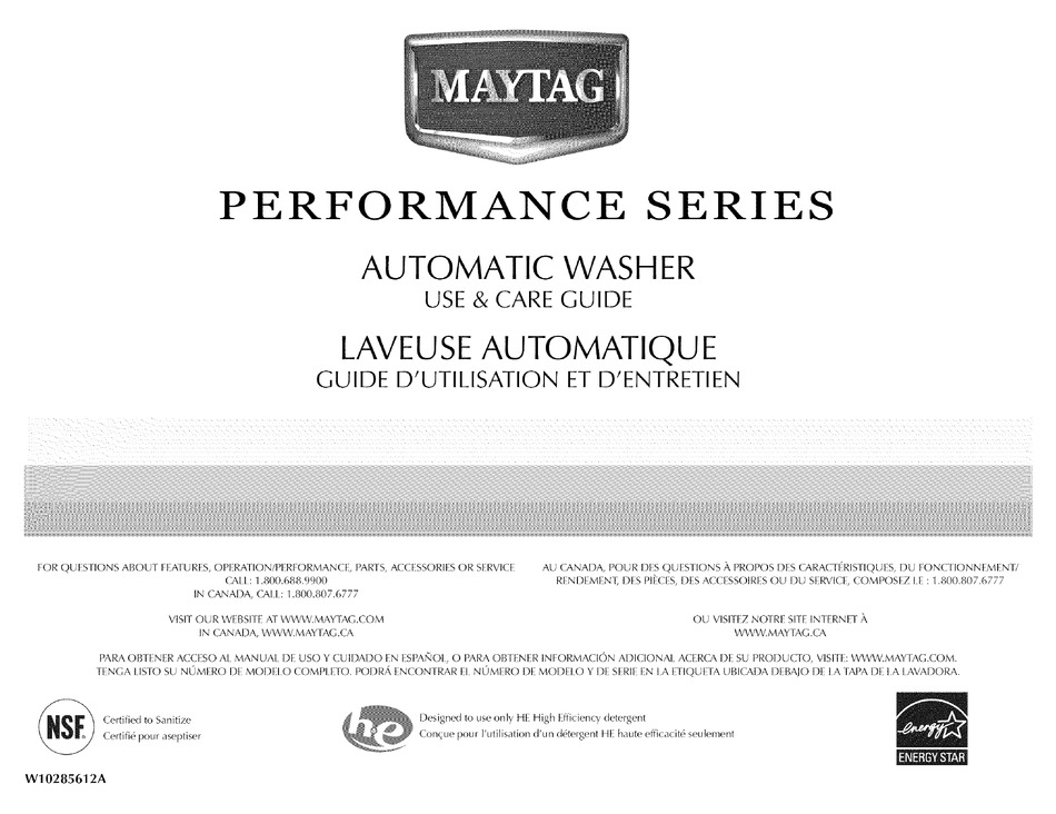 MAYTAG MHWZ400TQ 3.7 CU. FT. EPIC Z FRONT LOAD WASHER USE AND CARE MANUAL Pdf Download
