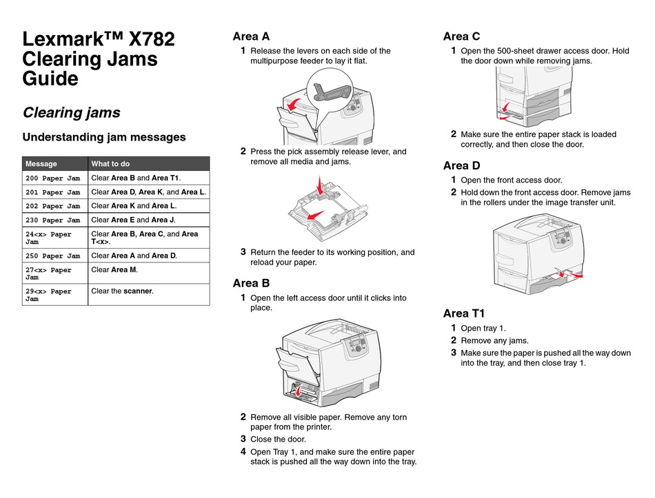 LEXMARK X782 CLEARING JAMS MANUAL Pdf Download ManualsLib