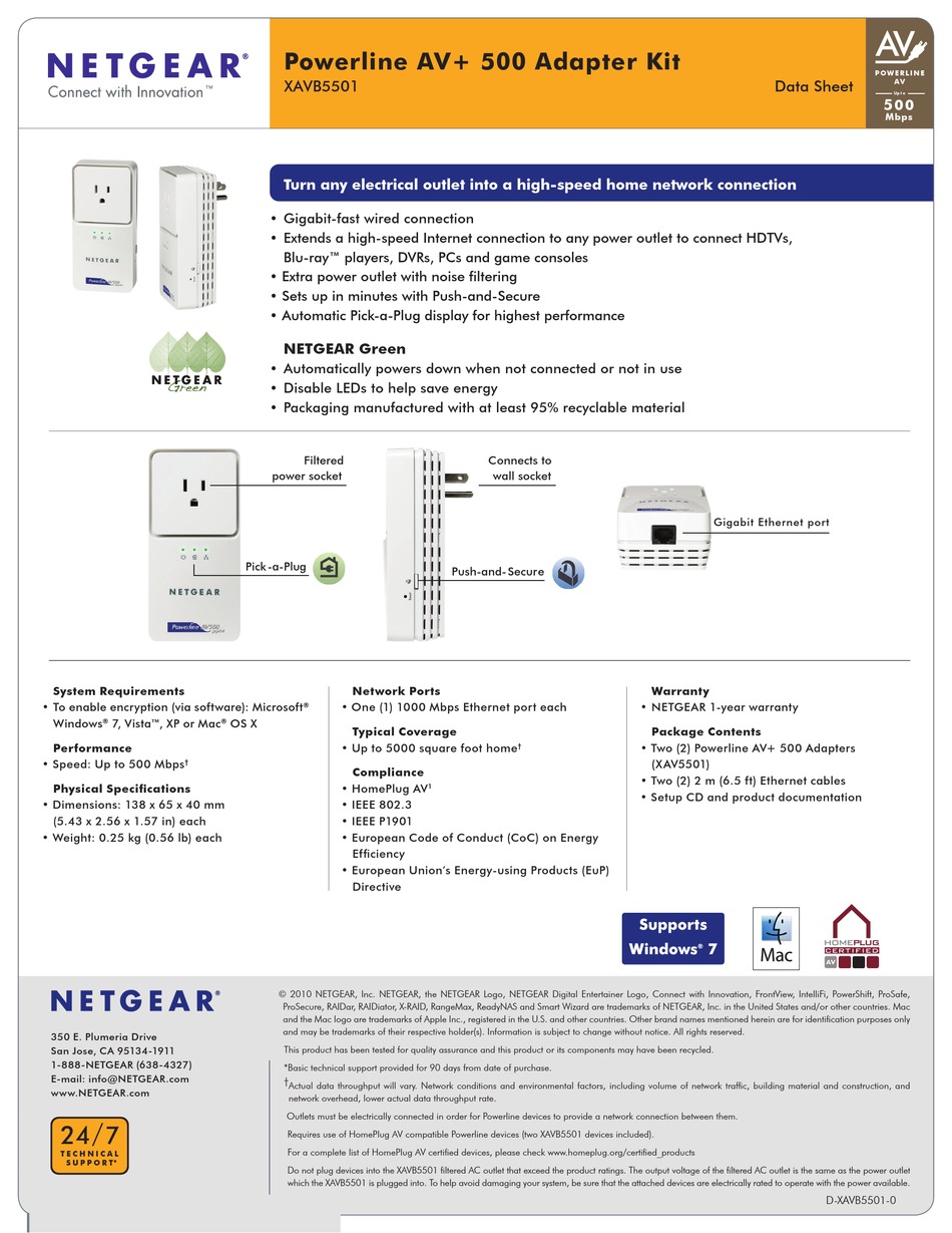 NETGEAR Powerline 500Mbps 2-Port Adapter - Starter Kit (XAVB5602)