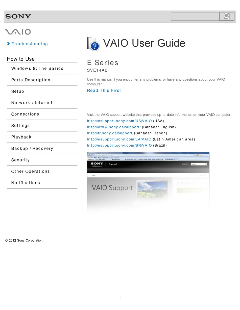 SONY SVE14A25CXS VAIO USER MANUAL Pdf Download | ManualsLib