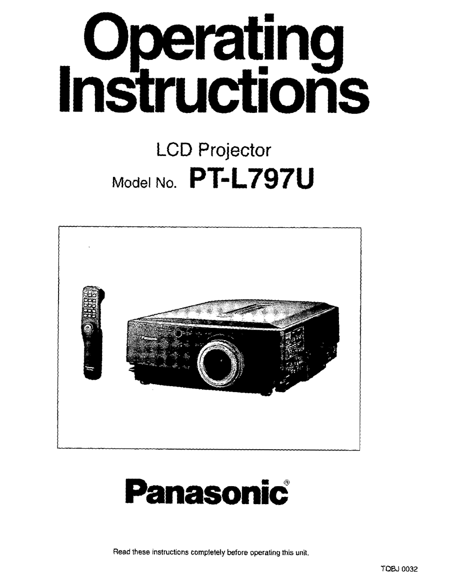 PANASONIC PTL797U LCD PROJECTOR OPERATING INSTRUCTIONS MANUAL Pdf