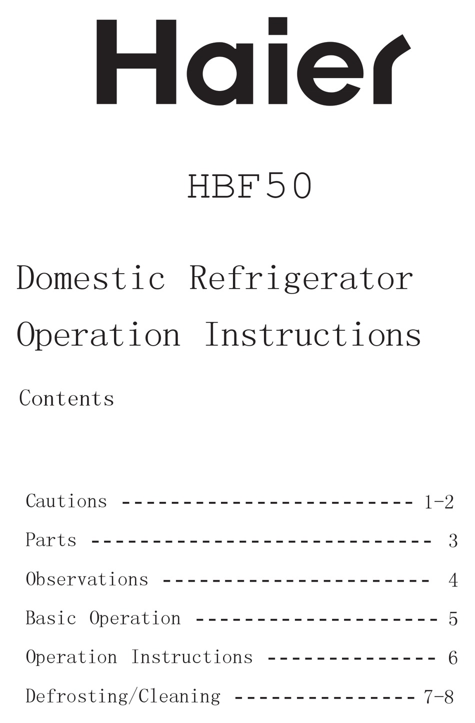 HAIER HBF50 OPERATION INSTRUCTIONS MANUAL Pdf Download ManualsLib