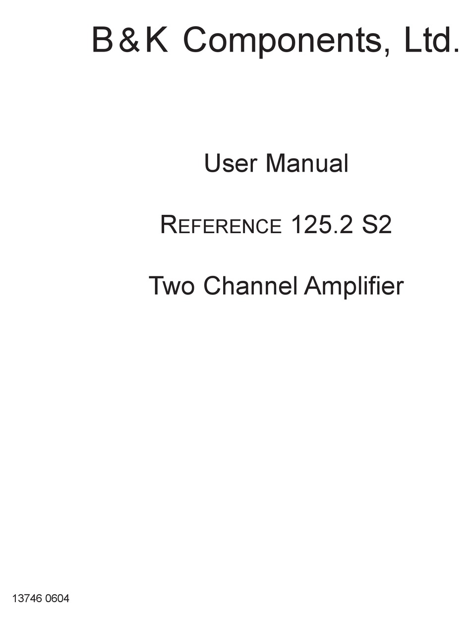 B&K REFERENCE 125.2 SERIES II USER MANUAL Pdf Download | ManualsLib