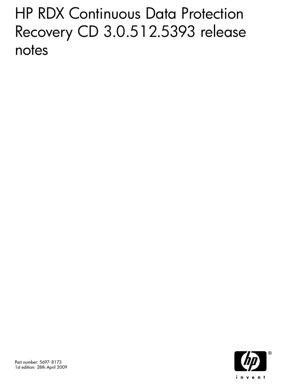 HP AJ765A STORAGEWORKS RDX REMOVABLE DISK BACKUP SYSTEM RELEASE NOTE