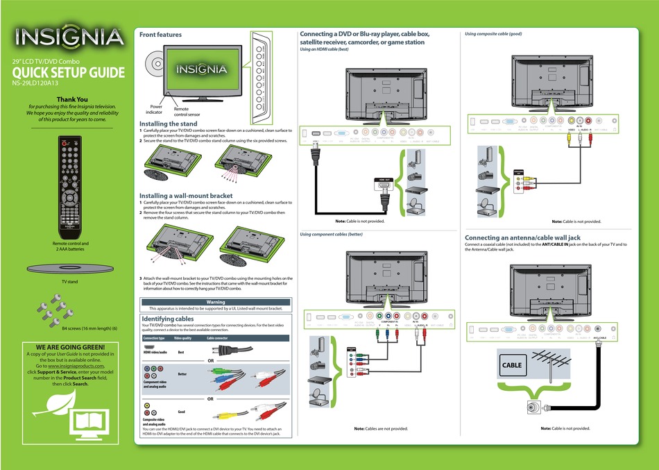 INSIGNIA NS-29LD120A13 QUICK SETUP MANUAL Pdf Download | ManualsLib