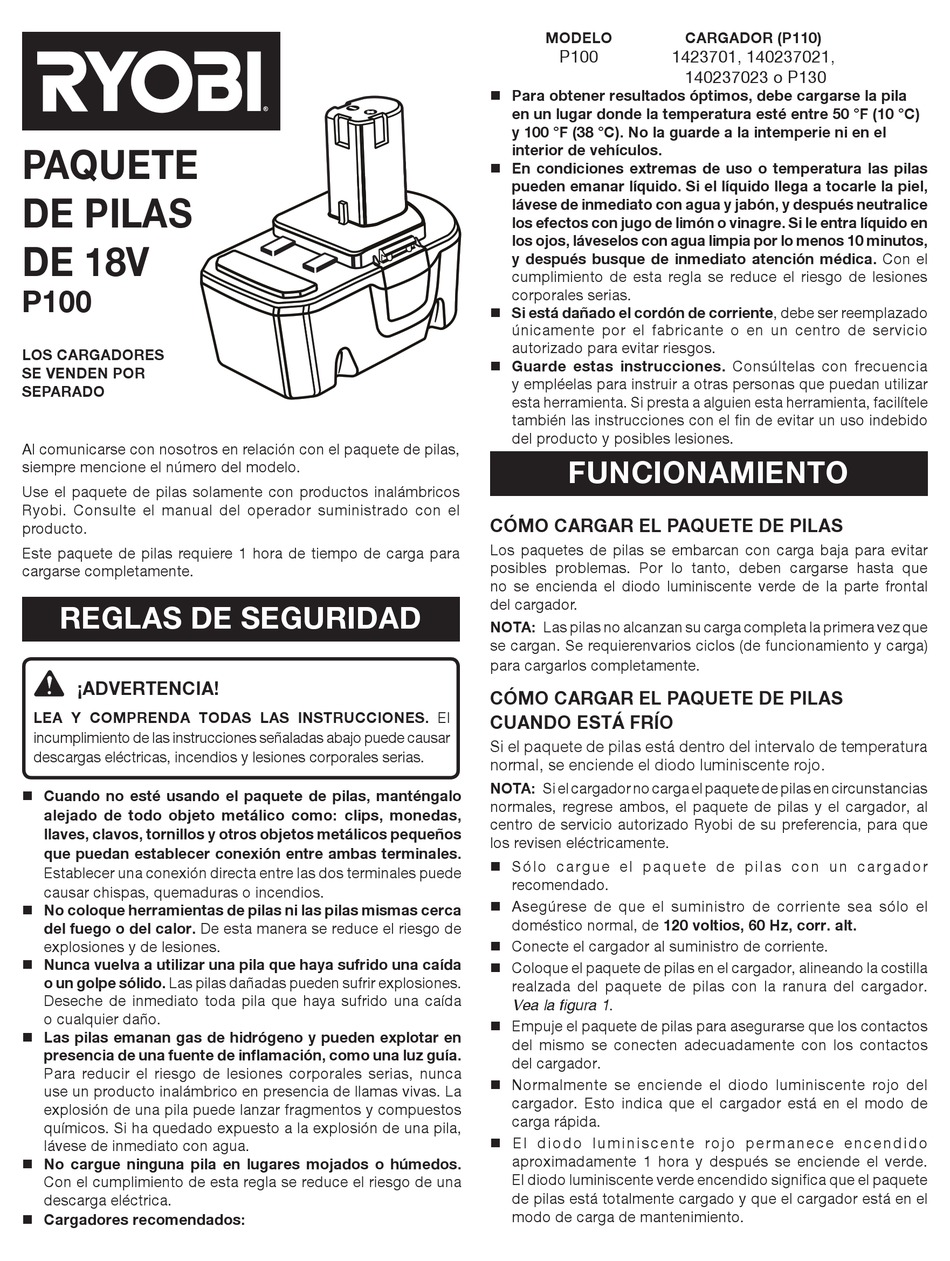 RYOBI P100 MANUAL Pdf Download ManualsLib