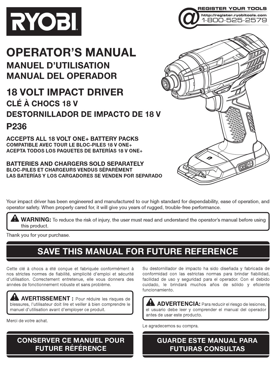 RYOBI P236 OPERATOR'S MANUAL Pdf Download | ManualsLib