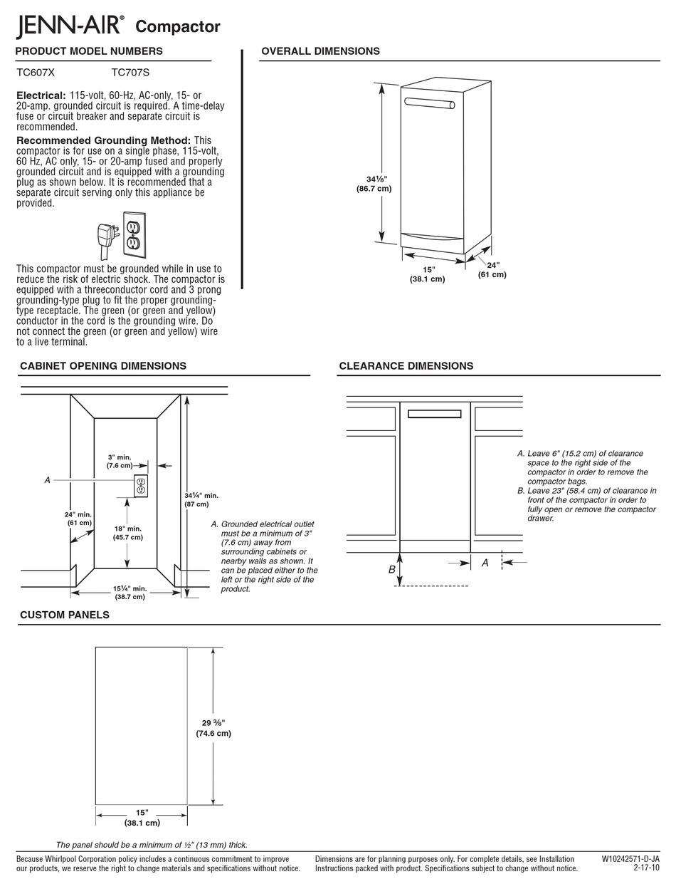 JENNAIR TC707S PRODUCT DIMENSIONS Pdf Download ManualsLib