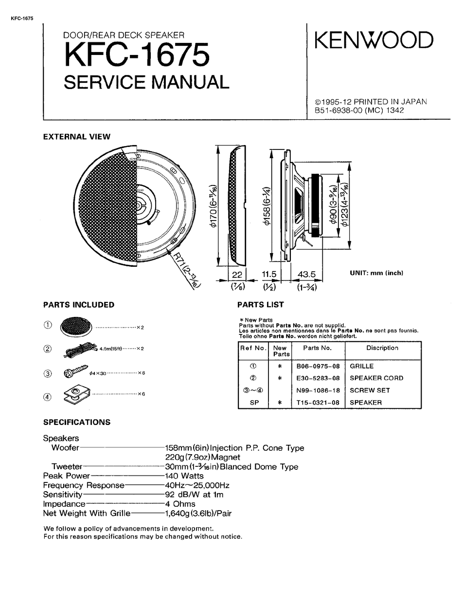 KENWOOD KFC1675 SERVICE MANUAL Pdf Download ManualsLib
