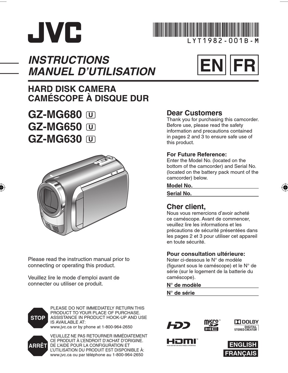 JVC GZ MG630R - EVERIO CAMCORDER - 800 KP INSTRUCTIONS MANUAL Pdf