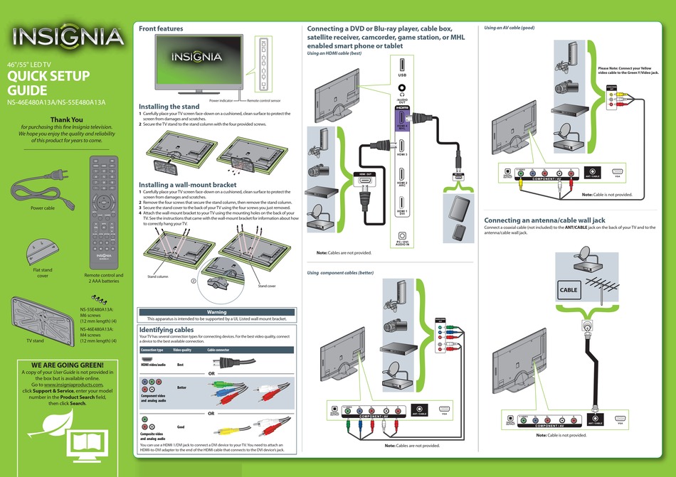 Insignia Ns 46e480a13a Quick Setup Manual Pdf Download Manualslib