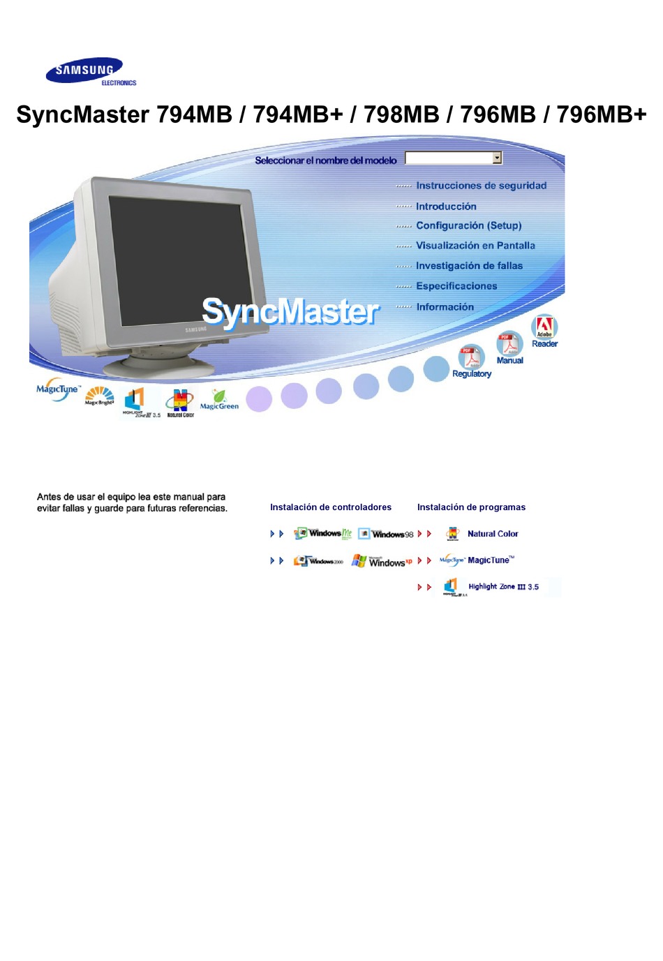 SAMSUNG SYNCMASTER 794MB MANUAL DEL USUARIO Pdf Download | ManualsLib