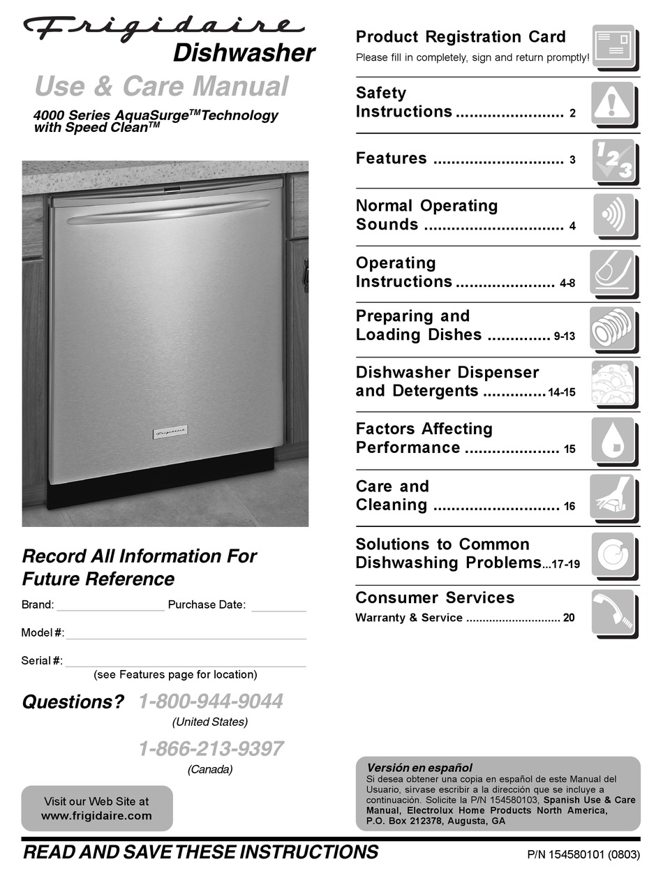 FRIGIDAIRE PLD4375RFC FULLY INTEGRATED DISHWASHER USE AND CARE MANUAL