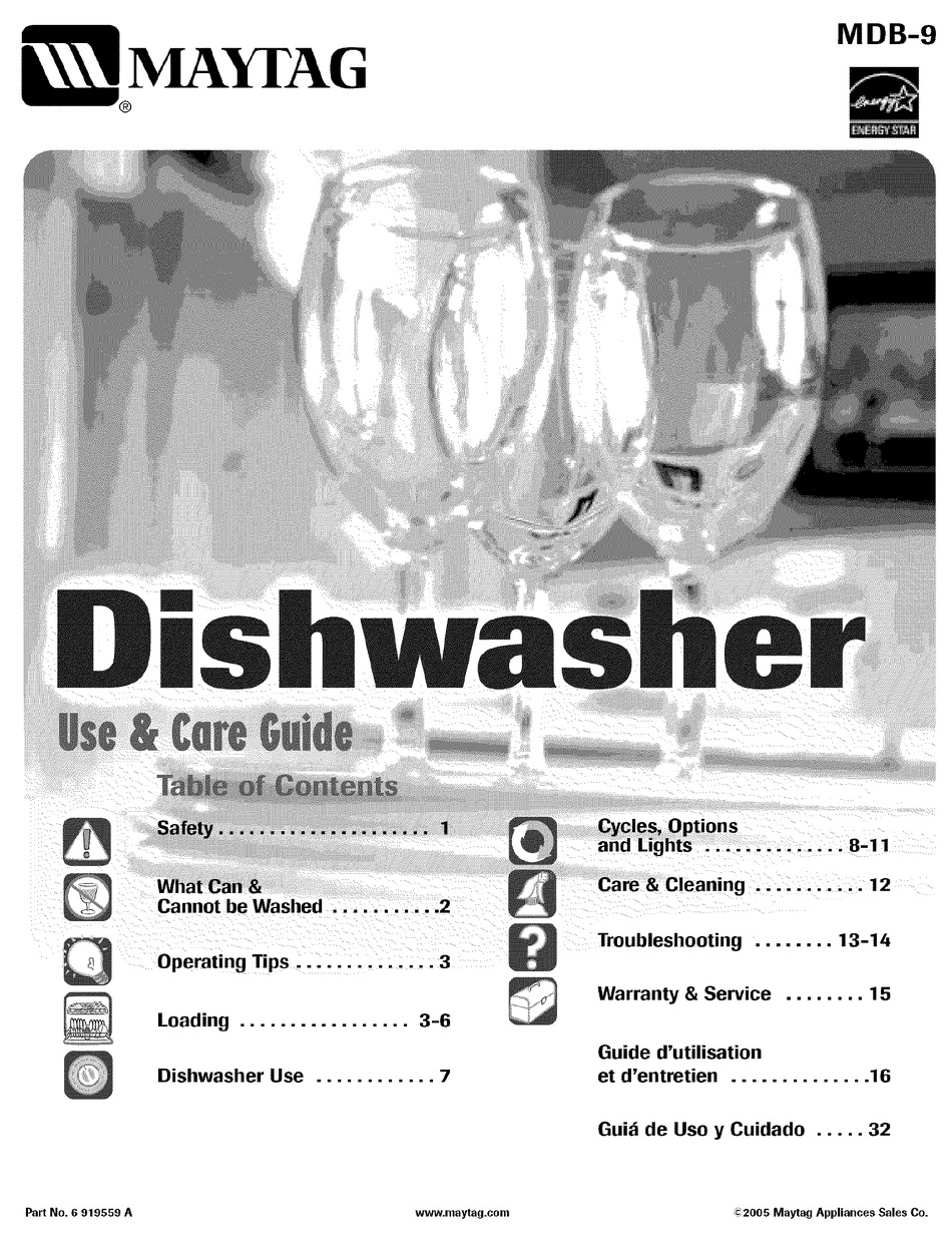 MAYTAG MDB7601AWB - JETCLEAN II DISHWASHER USE & CARE MANUAL Pdf ...