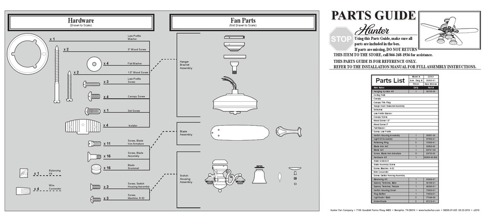 HUNTER 22563 PARTS MANUAL Pdf Download | ManualsLib