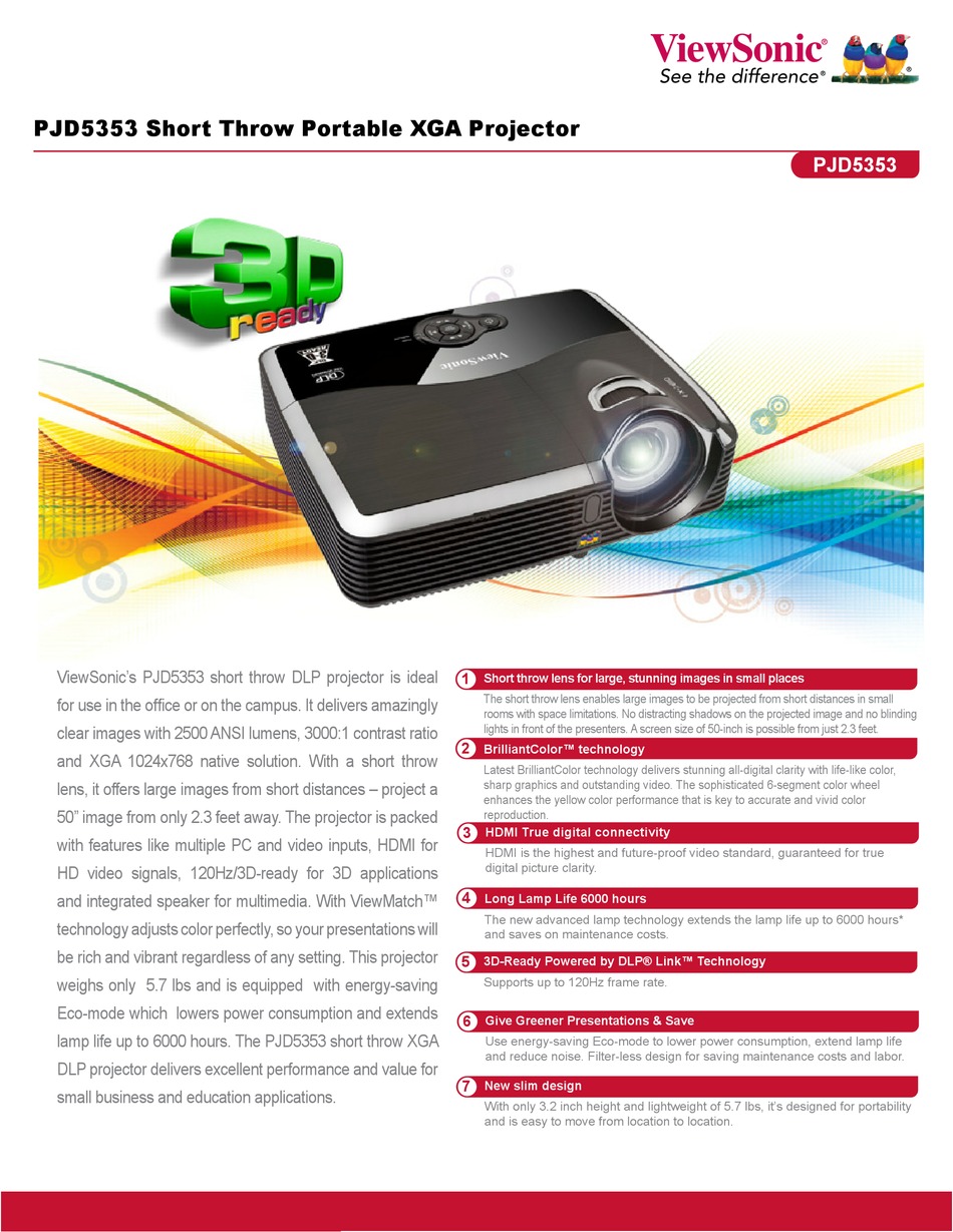 VIEWSONIC PJD5353 SPECIFICATION SHEET 