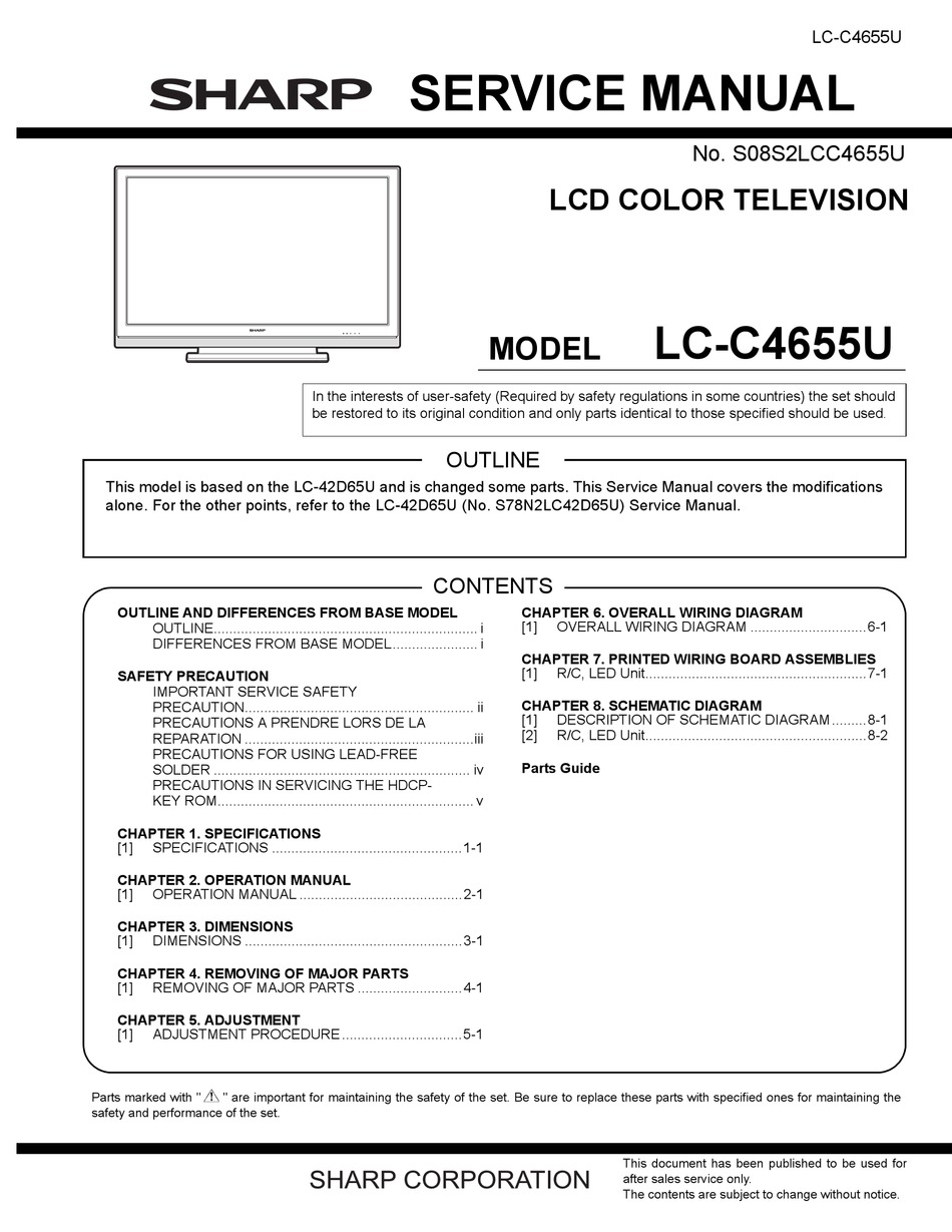 SHARP LC-C4655U - AQUOS LIQUID CRYSTAL TELEVISION SERVICE MANUAL