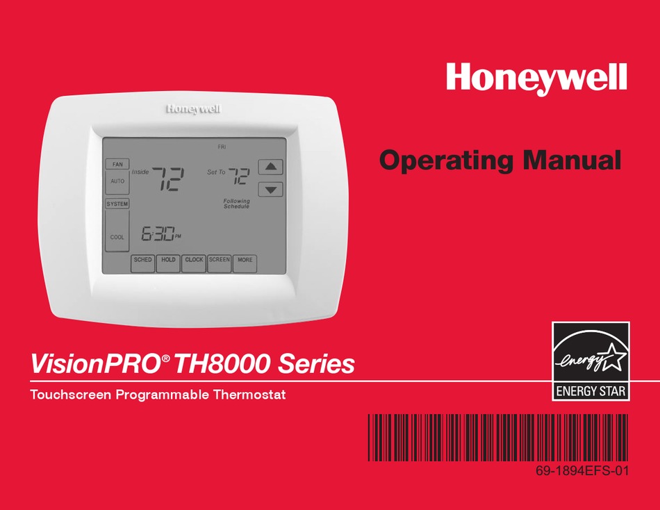 Honeywell Th8110u1003 Visionpro Thermostat Operating Manual Pdf Download Manualslib