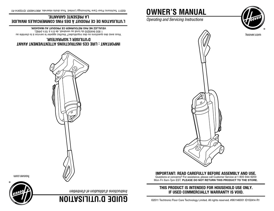 HOOVER UH20040 OWNER'S MANUAL Pdf 