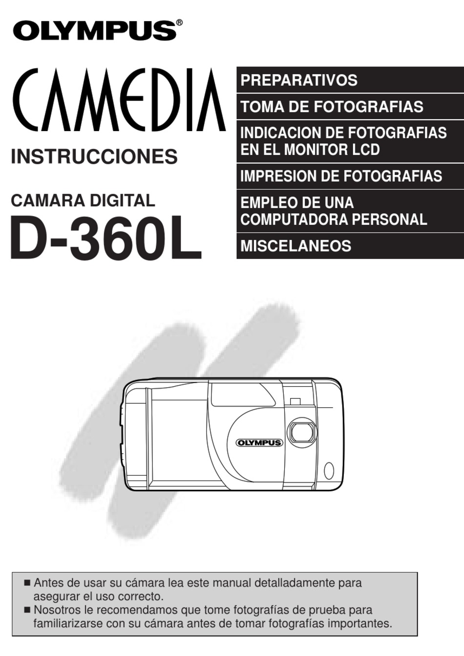 OLYMPUS D360L 1.2MP DIGITAL CAMERA INSTRUCCIONES Pdf Download