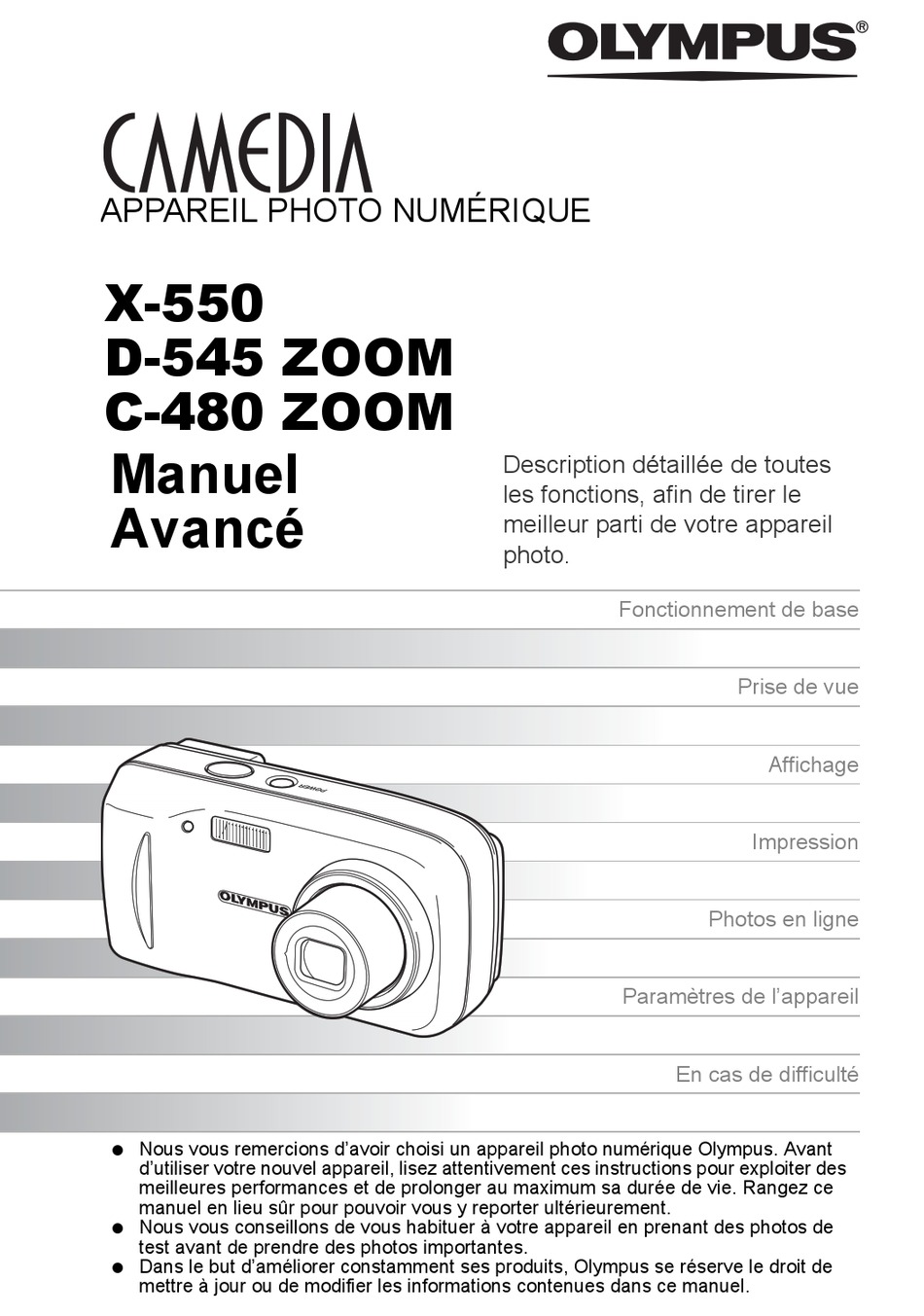 OLYMPUS D545 4MP DIGITAL CAMERA MANUEL Pdf Download ManualsLib