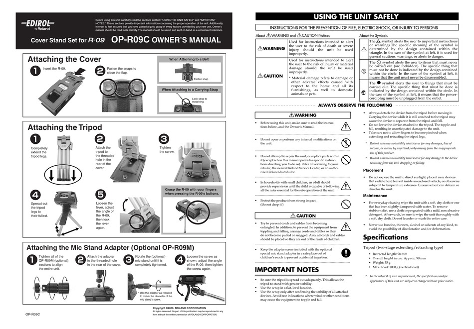 EDIROL R09 OWNER'S MANUAL Pdf Download ManualsLib