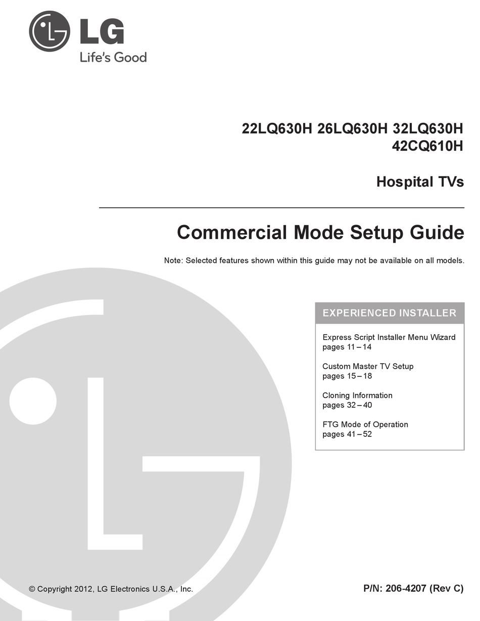 LG 42CQ610H COMMERCIAL MODE SETUP MANUAL Pdf Download | ManualsLib