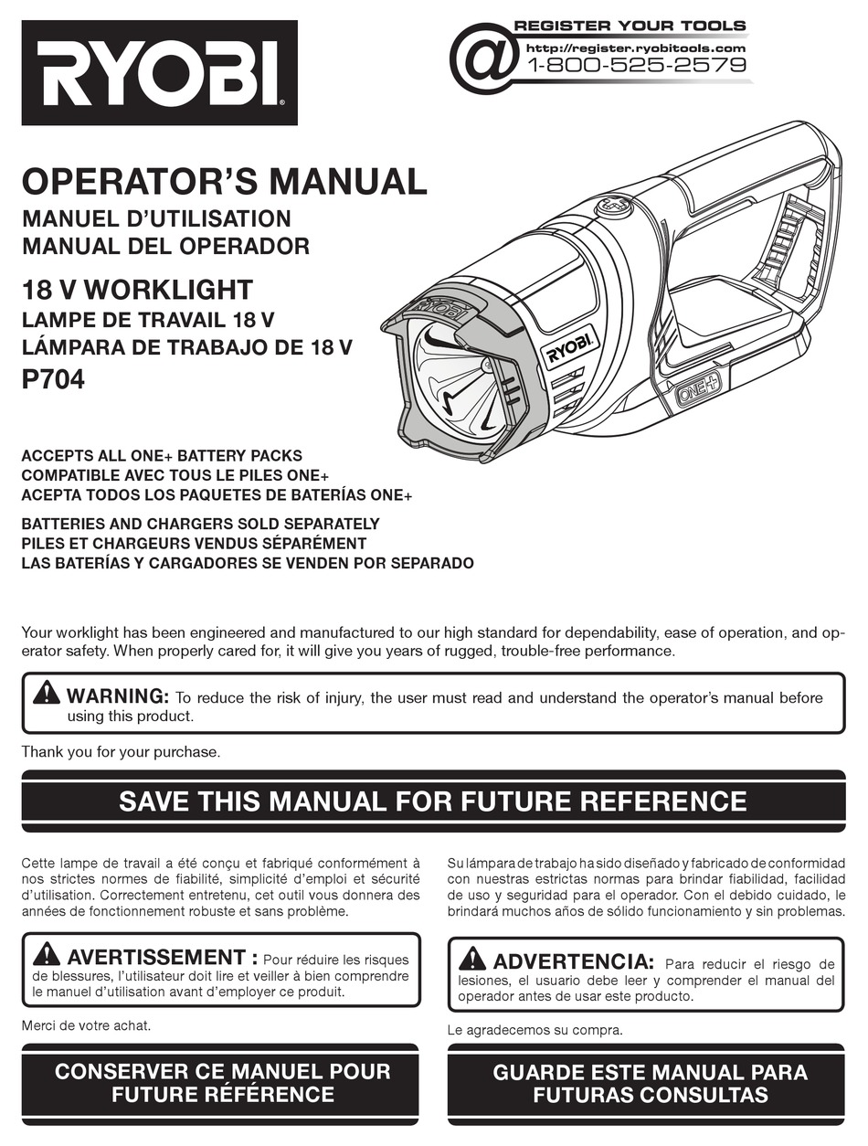 RYOBI P704 OPERATOR'S MANUAL Pdf Download | ManualsLib