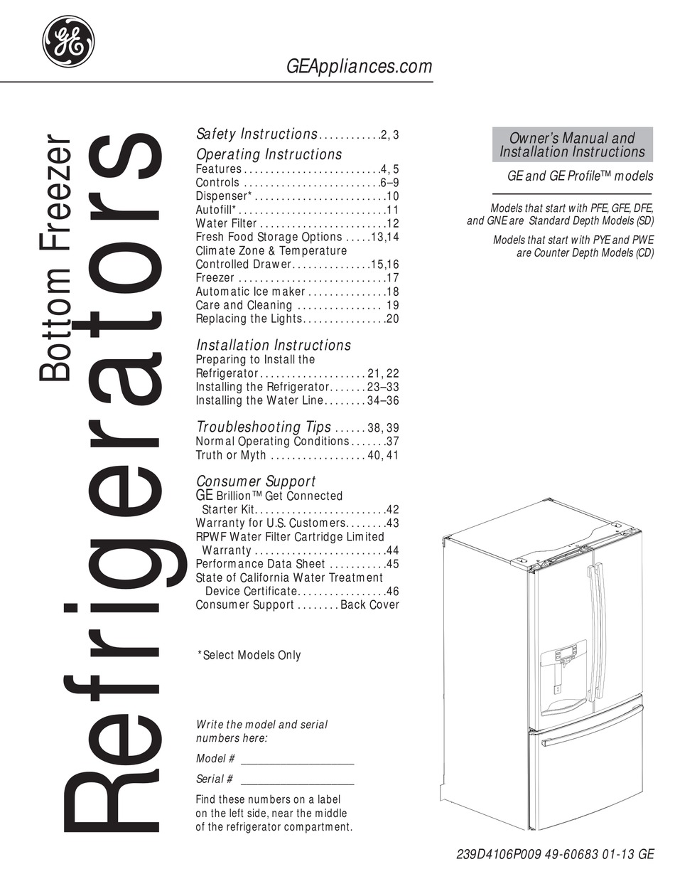 Ge Pfe29psdss Owner S Manual Installation Instructions Pdf Download Manualslib