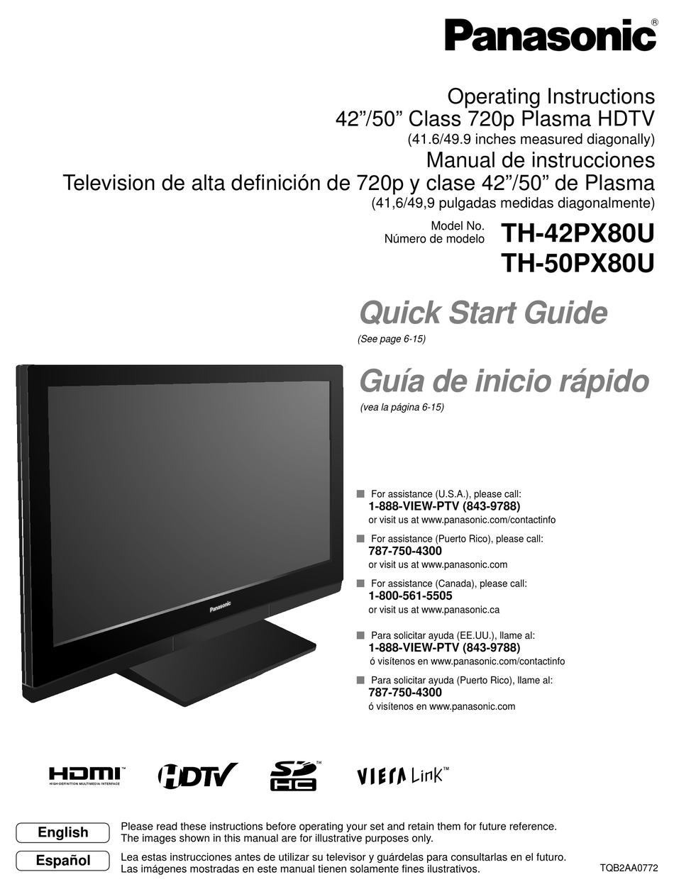PANASONIC TH 50PX80U - 50" PLASMA TV INSTRUCCIONES DE OPERACIÓN Pdf