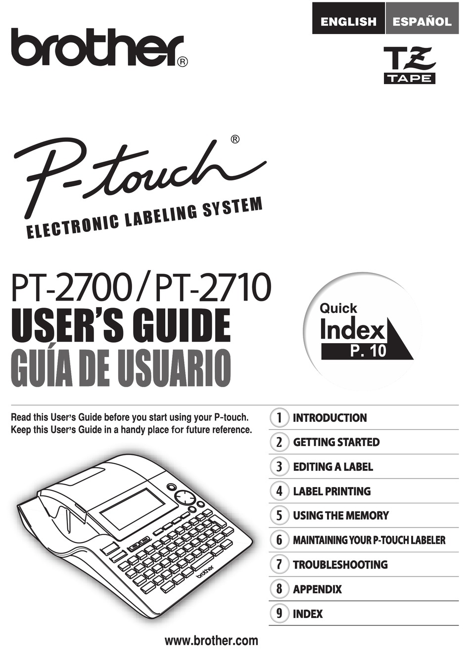 BROTHER PT2700 - P-TOUCH B/W THERMAL TRANSFER PRINTER USER MANUAL Pdf