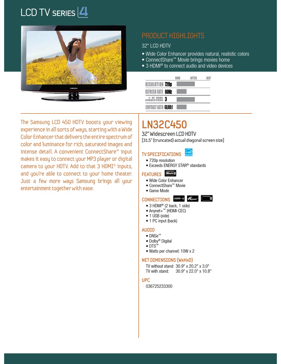 SAMSUNG LN32C450E1GXZA BROCHURE Pdf Download | ManualsLib