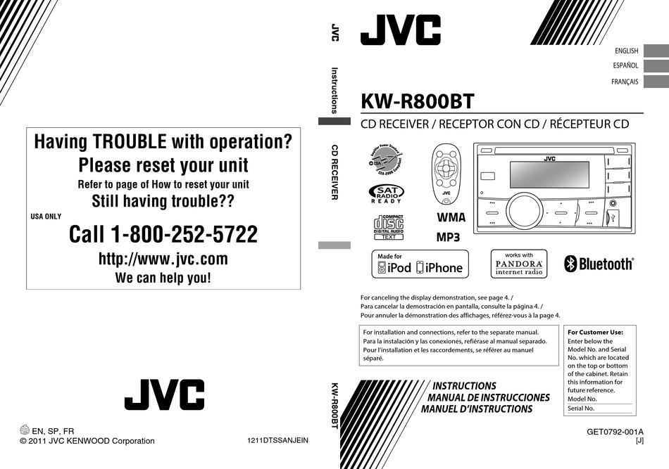 JVC KW-R800BT INSTRUCTION MANUAL Pdf Download | ManualsLib