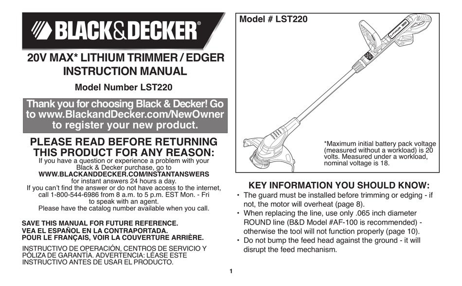 black and decker cordless trimmer manual