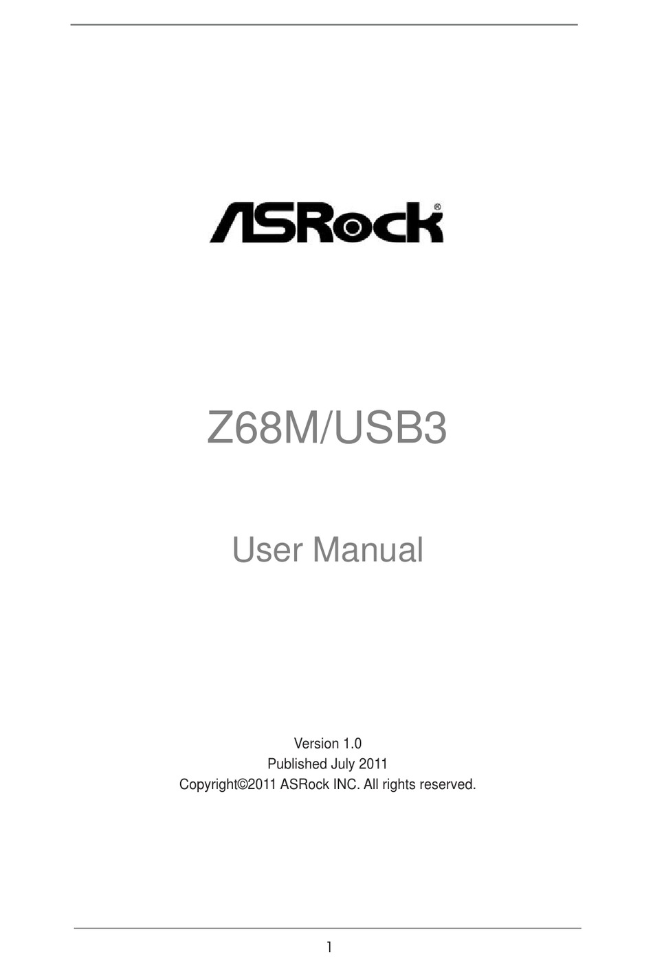ASROCK Z68M/USB3 USER MANUAL Pdf Download | ManualsLib