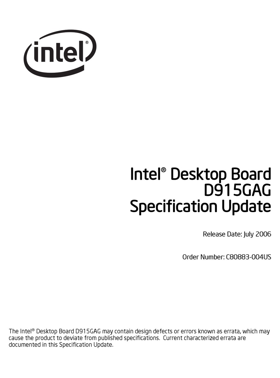 INTEL D915GAG SPECIFICATION Pdf Download | ManualsLib