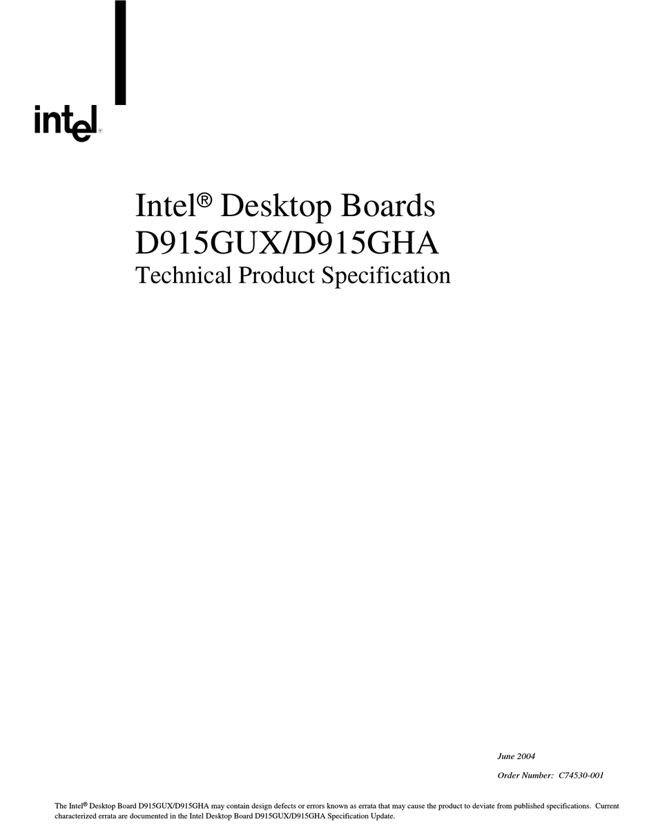 INTEL D915GUX SPECIFICATION Pdf Download | ManualsLib