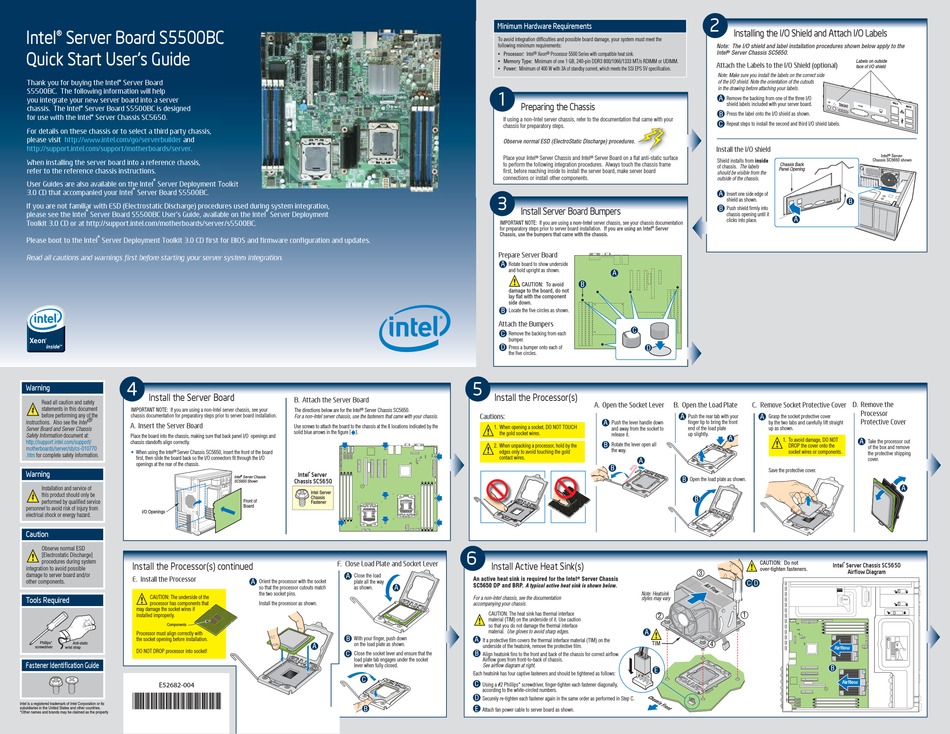 INTEL S5500BC SERVER BOARD MOTHERBOARD QUICK START USER MANUAL Pdf