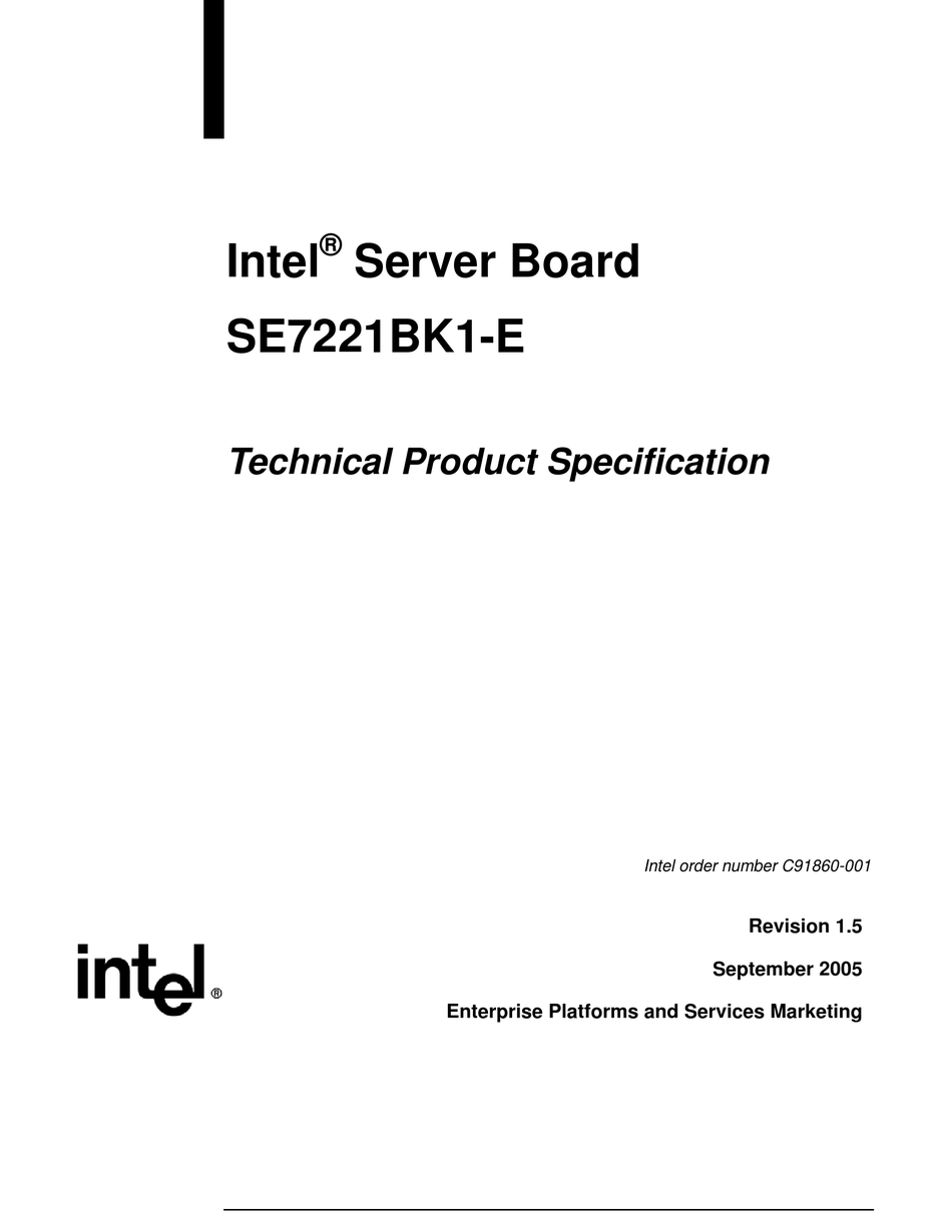 INTEL SE7221BK1LX TECHNICAL MANUAL Pdf Download ManualsLib