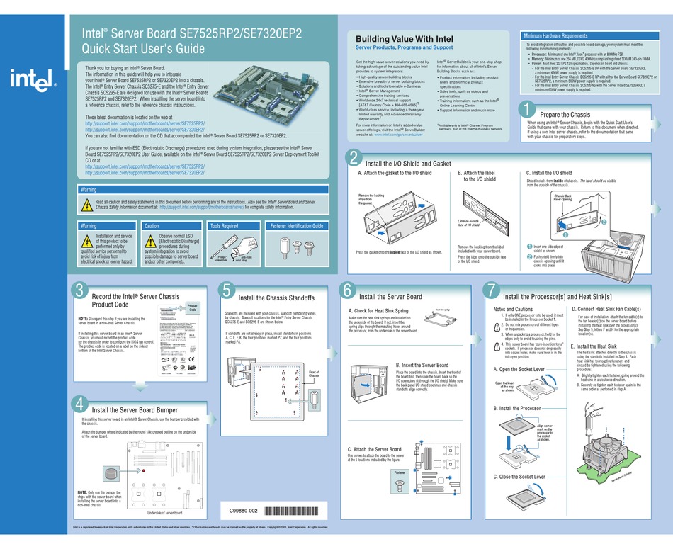 INTEL SE7525RP2 QUICK START MANUAL Pdf Download ManualsLib
