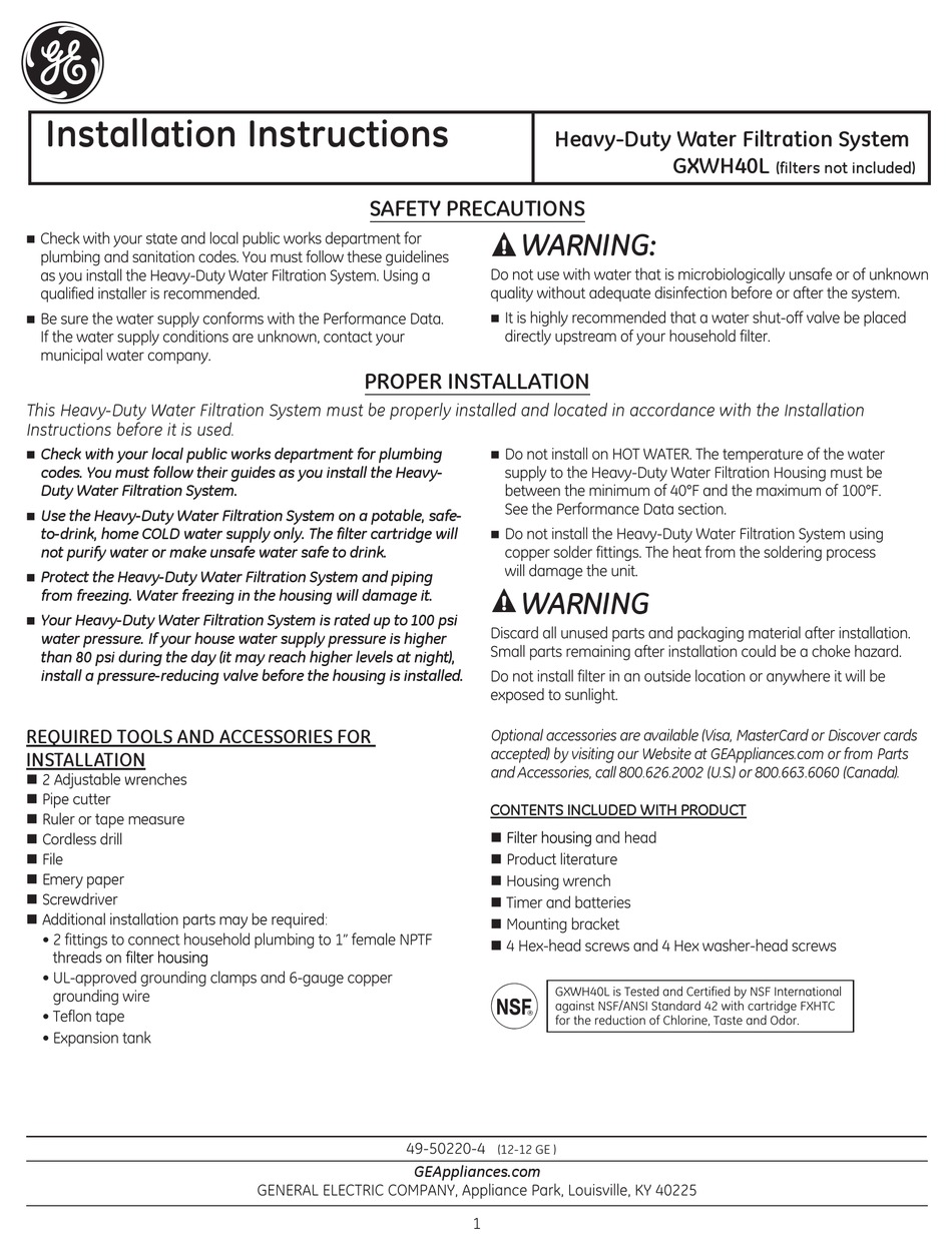 GE GXWH40L INSTALLATION INSTRUCTIONS MANUAL Pdf Download ManualsLib