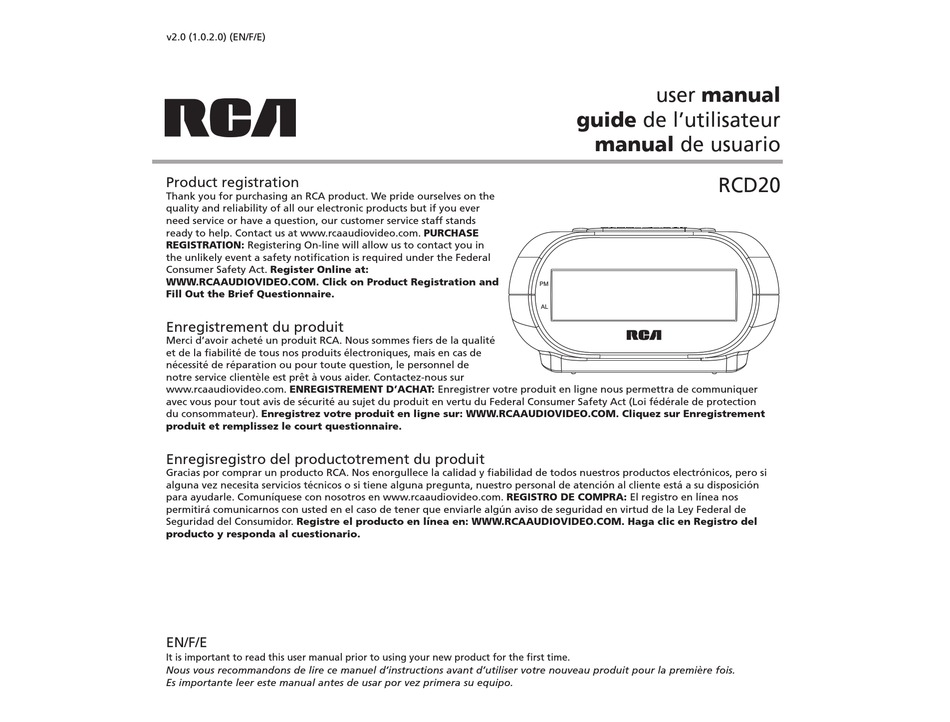 RCA RCD20 USER MANUAL Pdf Download | ManualsLib