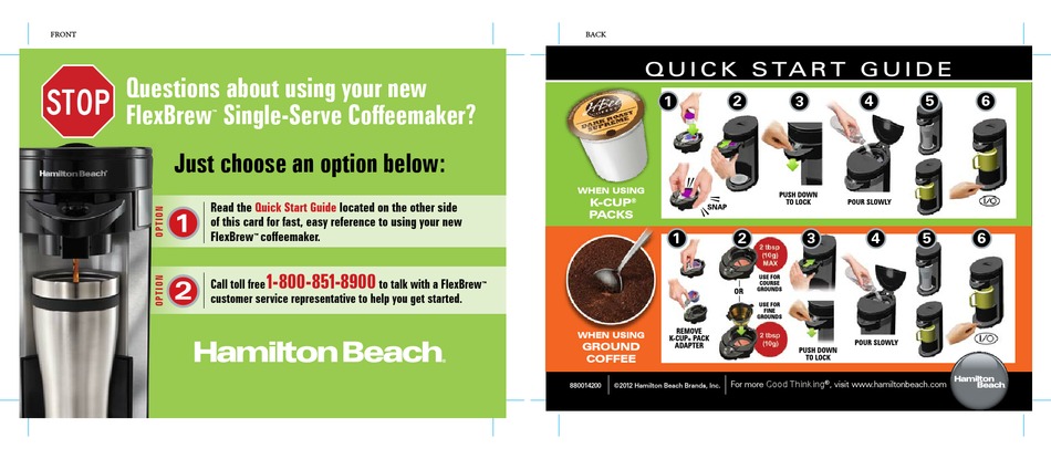 HAMILTON BEACH FLEXBREW 49995R QUICK START MANUAL Pdf Download | ManualsLib